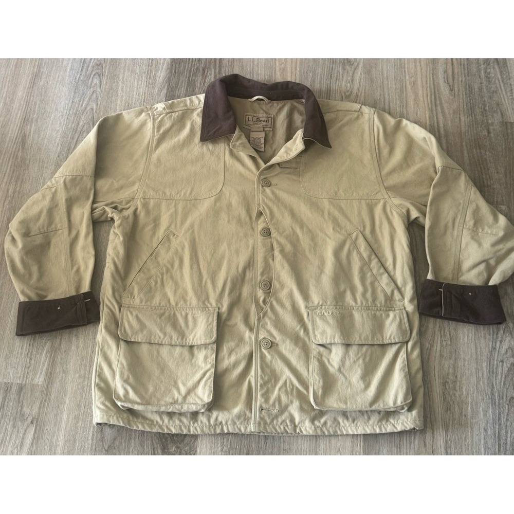 LL Bean Chore Barn Field Jacket‎ Men Sz L Retro Coat Tan Brown Nylon